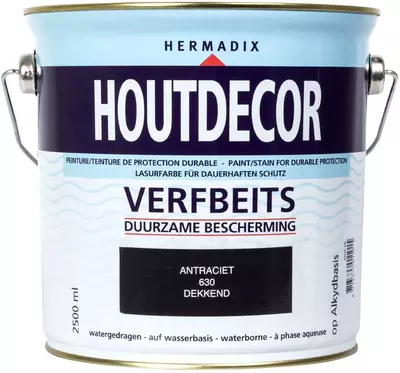 Hermadix houtdecor zijdeglans 2500 ml antraciet (630) dekkend