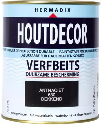 Hermadix houtdecor zijdeglans 750 ml antraciet (630) dekkend