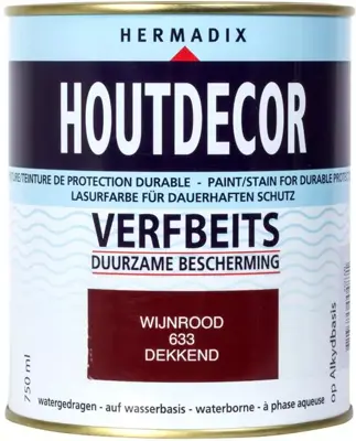 Hermadix houtdecor zijdeglans 750 ml wijnrood (633) dekkend