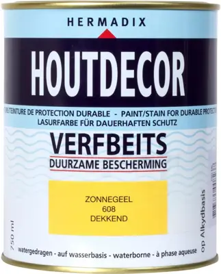 Hermadix houtdecor zijdeglans 750 ml zonnegeel (608) dekkend