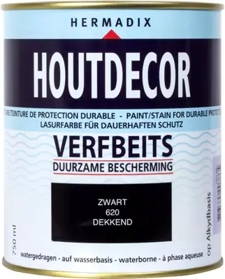 Hermadix houtdecor zijdeglans 750 ml zwart (620) dekkend