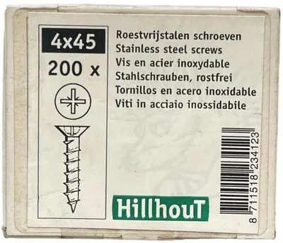 Hillhout Roestvrijstalen Schroeven - Ø4x45mm - 200 Stuks