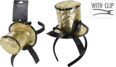Hoedje glitter met haarband goud 