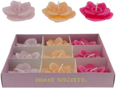 Home Society drijfkaars bloem 10x2.5cm multi 9 stuks