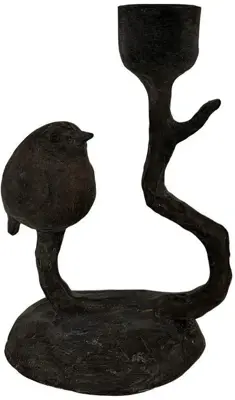 Home Society kandelaar metaal birdy 8x10x14.5cm zwart