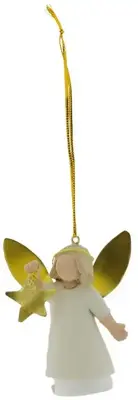 Home Society kunststof kerst ornament engel celeste 9cm wit, goud