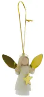 Home Society kunststof kerst ornament engel gabriel 9cm wit, goud
