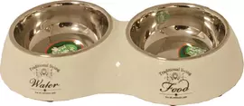 Hondenbak dubbel plastic/RVS 'Water/Food' beige, 27 cm - afbeelding 1