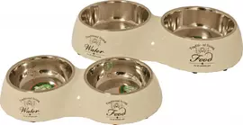 Hondenbak dubbel plastic/RVS 'Water/Food' beige, 27 cm - afbeelding 2