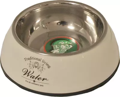 Hondenbak plastic/RVS 'Water/Food' beige, 14 cm - afbeelding 1