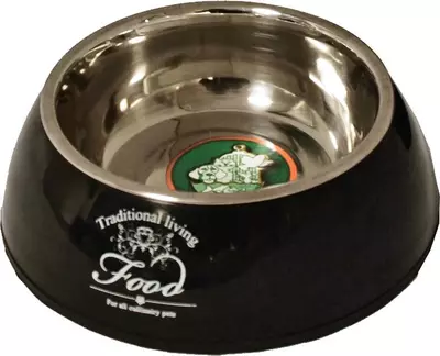 Hondenbak plastic/RVS 'Water/Food' zwart, 14 cm - afbeelding 1