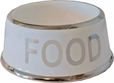 Hondeneetbak wit/zilver ”FOOD”, 18 cm