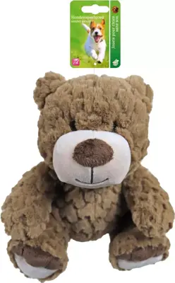 Hondenspeelgoed pluche beer bruin, 22 cm zonder geluid.