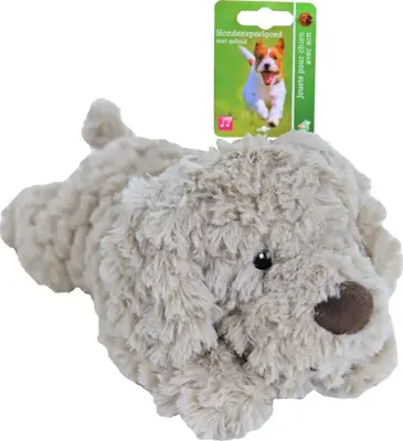 Hondenspeelgoed pluche hond beige, 34 cm met piep.