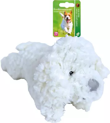 Hondenspeelgoed pluche hond wit, 34 cm zonder geluid.