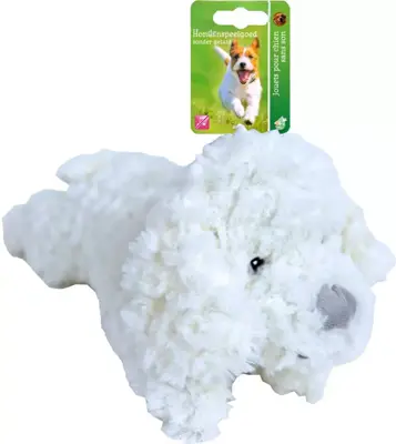 Hondenspeelgoed pluche hond wit, 34 cm zonder geluid.