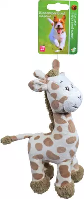 Hondenspeelgoed pluche staande giraffe, 20 cm met piep.