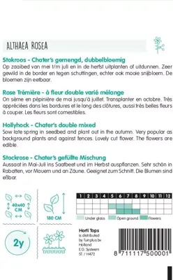 Horti tops zaden althaea (alcea) stokroos chater's dubbelbloemig gemengd - afbeelding 2