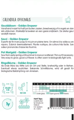 Horti tops zaden calendula, goudsbloem golden emperor - afbeelding 2