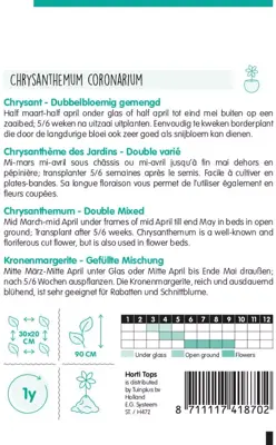 Horti tops zaden Chrysanthemum, Ganzebloem dubbelbloemig gemengd - afbeelding 2