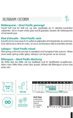 Horti tops zaden delphinium, riddersporen giant pacific - afbeelding 2