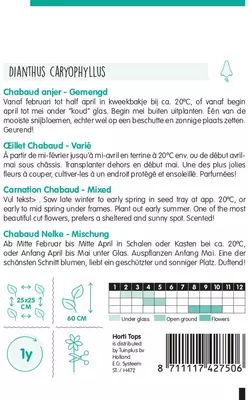 Horti tops zaden dianthus, chabaud anjer gemengd - afbeelding 2