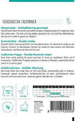 Horti tops zaden eschscholtzia, slaapmutsje dubbelbloemig gemengd - afbeelding 2