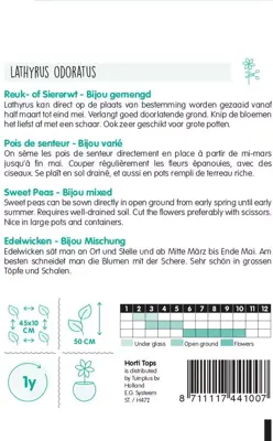 Horti tops zaden lathyrus, reuk- of siererwt bijou gemengd - afbeelding 2