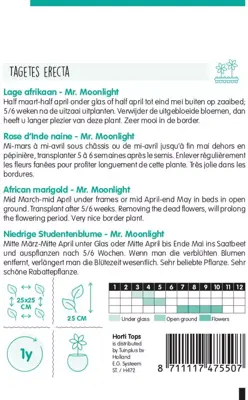 Horti tops zaden tagetes, lage afrikaan mr. moonlight geel - afbeelding 2