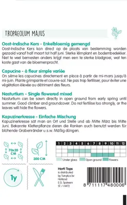 Horti tops zaden tropaeolum, oost-indische kers enkelbloemig gemengd - afbeelding 2