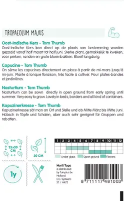 Horti tops zaden tropaeolum, oost-indische kers tom thumb - afbeelding 2