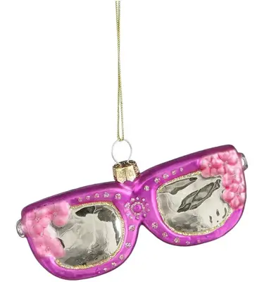 House of Seasons glazen kerst ornament bril 10.5cm roze