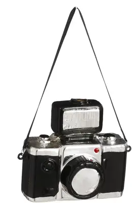 House of Seasons glazen kerst ornament camera 8.5cm zwart