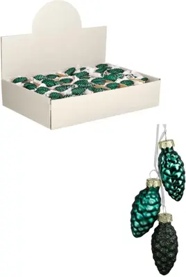 House of Seasons glazen kerst ornament dennenappel 6cm petrol