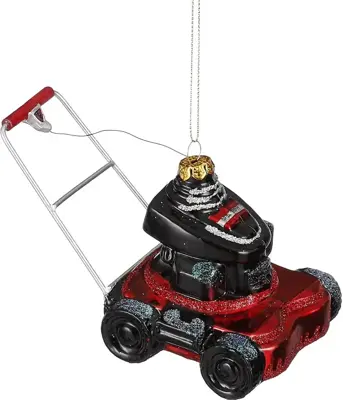 House of Seasons glazen kerst ornament grasmaaier 9cm rood