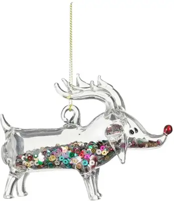House of Seasons glazen kerst ornament hond rendier 10cm transparant