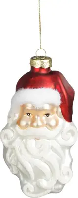 House of Seasons glazen kerst ornament kerstman hoofd 14cm wit