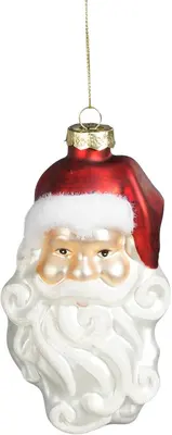 House of Seasons glazen kerst ornament kerstman hoofd 14cm wit 