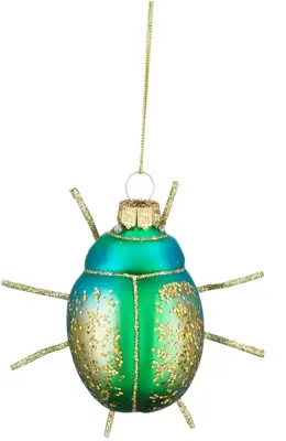 House of Seasons glazen kerst ornament kever 9cm goud