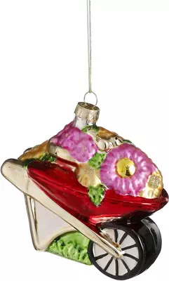 House of Seasons glazen kerst ornament kruiwagen 9.5cm rood 