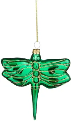 House of Seasons glazen kerst ornament libelle 10.5cm groen