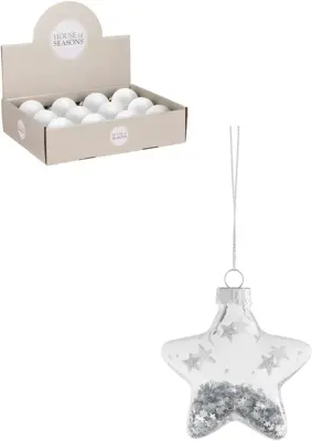 House of Seasons glazen kerst ornament ster 8cm zilver