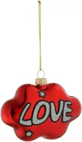 House of Seasons glazen kerst ornament tekst 'love' 10.5cm rood