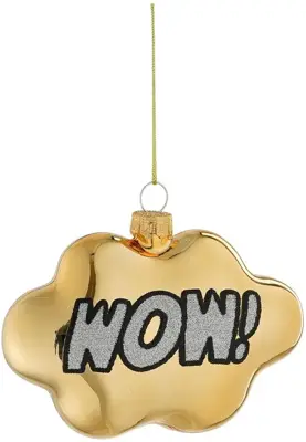 House of Seasons glazen kerst ornament tekst 'wow!' 10.5cm goud 