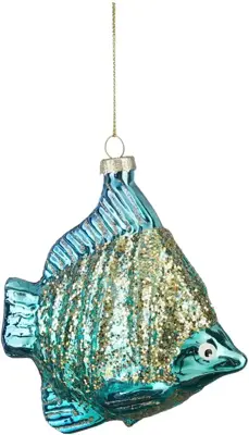 House of Seasons glazen kerst ornament vis 11cm blauw
