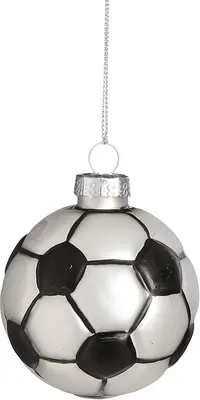 House of Seasons glazen kerst ornament voetbal 7.5cm zilver 