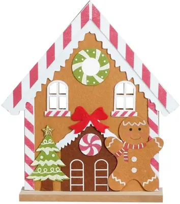 House of Seasons kerstfiguur polyester peperkoek huis 30x6x33.5cm bruin, rood