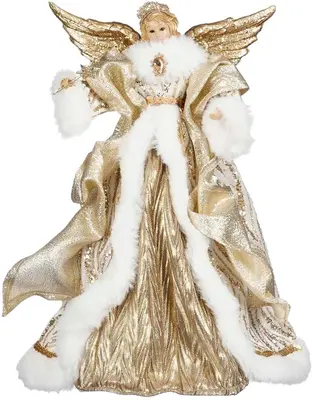House of Seasons kerstfiguur polyresin engel 24x10x34cm goud