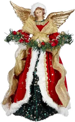 House of Seasons kerstfiguur polyresin engel 24x10x34cm rood