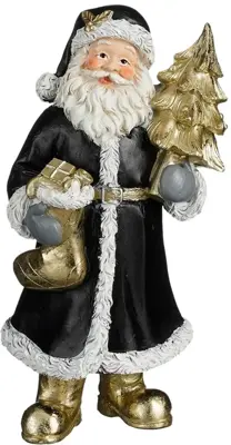 House of Seasons kerstfiguur polyresin kerstman 10.5x9.5x20cm zwart